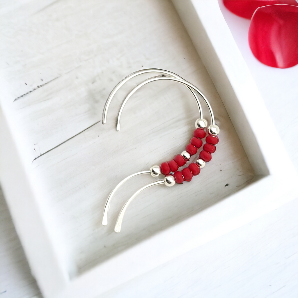 Open Heart - Silver & Red Earrings Bijou by SAM