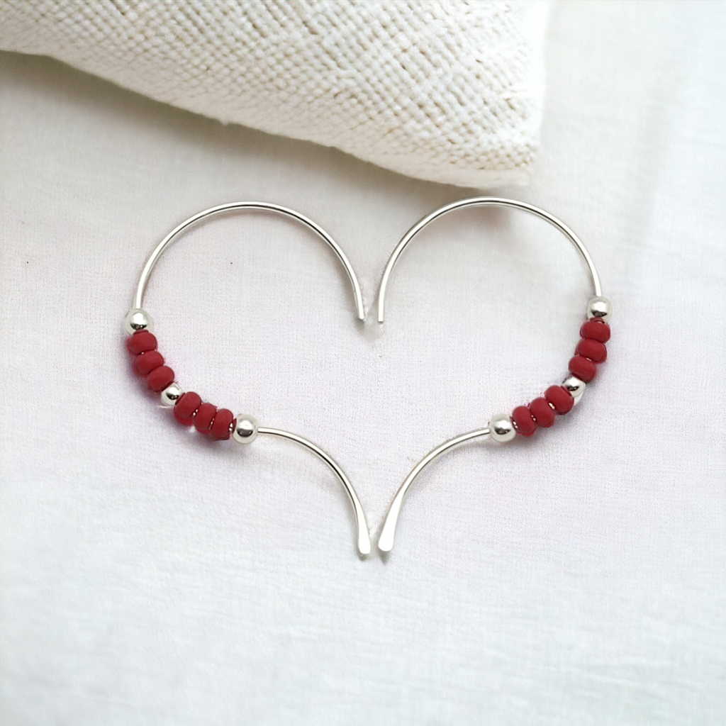 Open Heart - Silver & Red Earrings Bijou by SAM