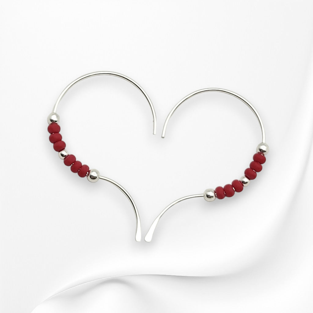 Open Heart - Silver & Red Earrings Bijou by SAM