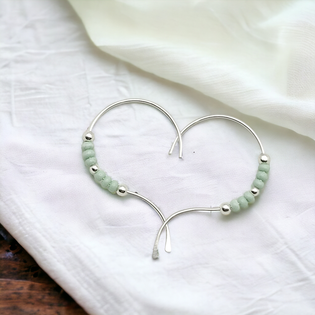 Open Heart - Silver & Mint Earrings Bijou by SAM