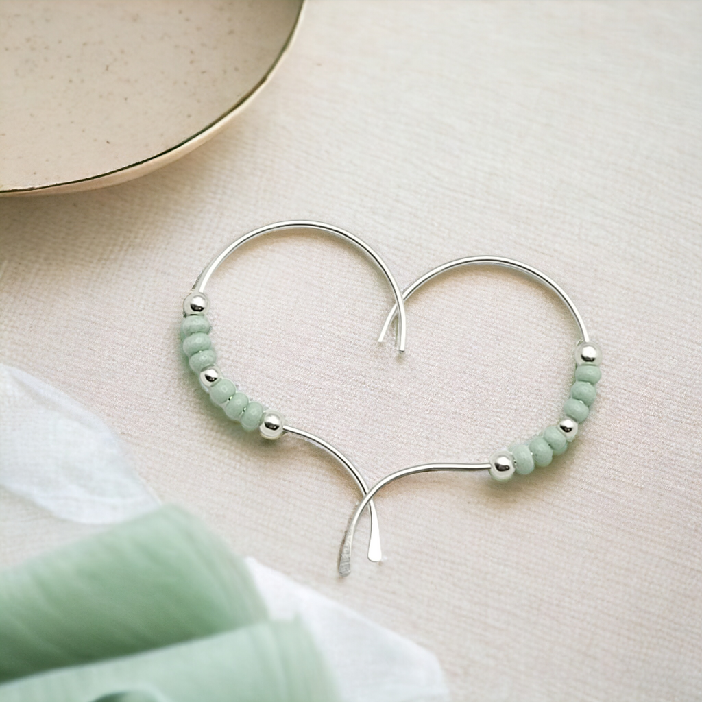 Open Heart - Silver & Mint Earrings Bijou by SAM