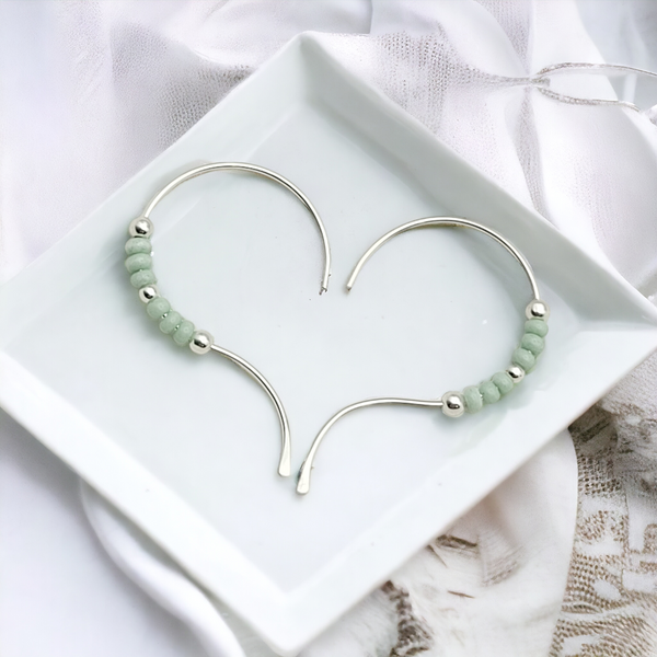 Open Heart - Silver & Mint Earrings Bijou by SAM