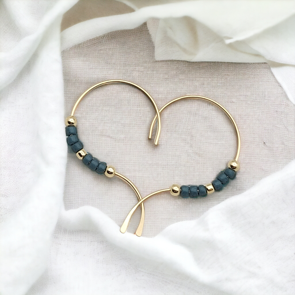 Open Heart - Gold & Teal Earrings Bijou by SAM