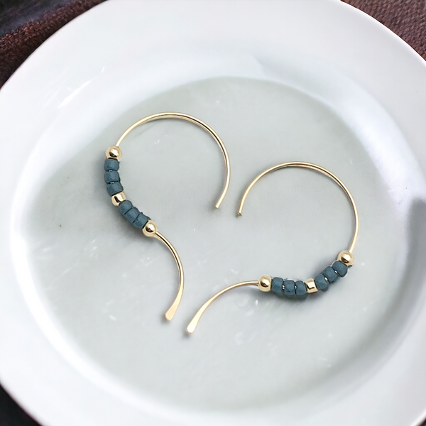 Open Heart - Gold & Teal Earrings Bijou by SAM