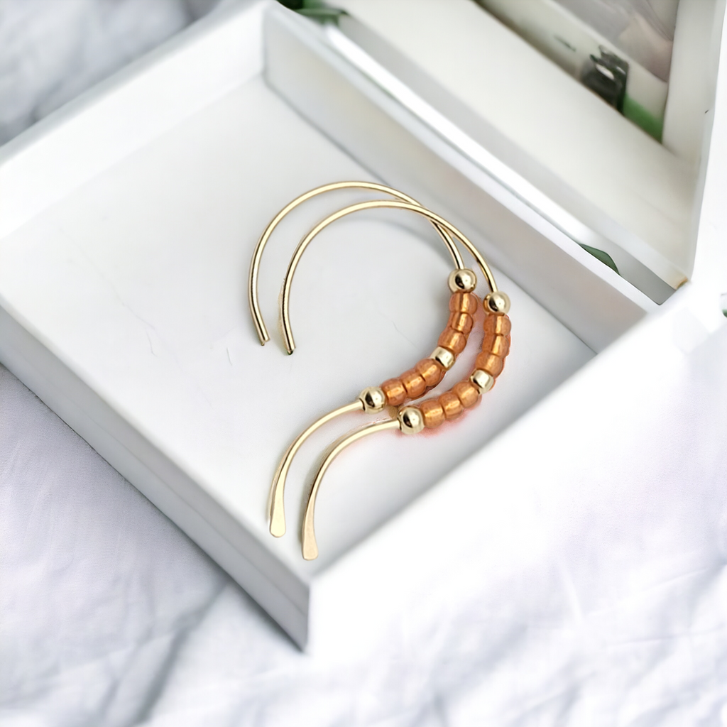 Open Heart - Gold & Orange Earrings Bijou by SAM