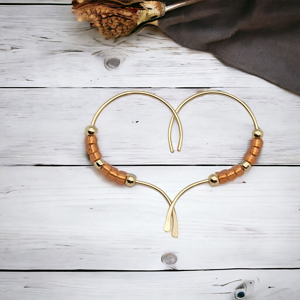 Open Heart - Gold & Orange Earrings Bijou by SAM