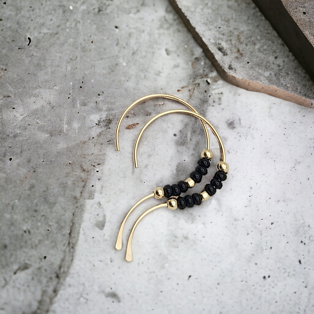 Open Heart - Gold & Black Earrings Bijou by SAM