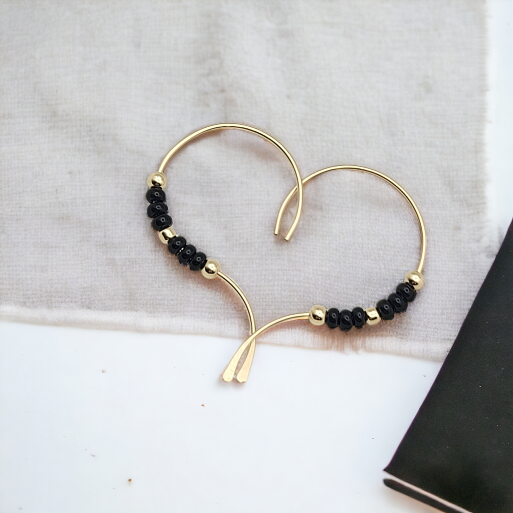 Open Heart - Gold & Black Earrings Bijou by SAM