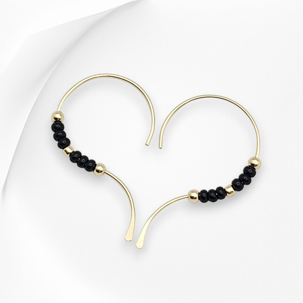 Open Heart - Gold & Black Earrings Bijou by SAM
