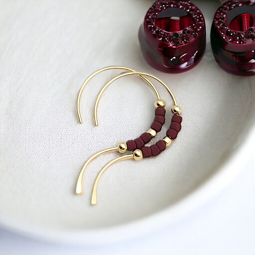 Open Heart - Gold & Maroon Earrings Bijou by SAM