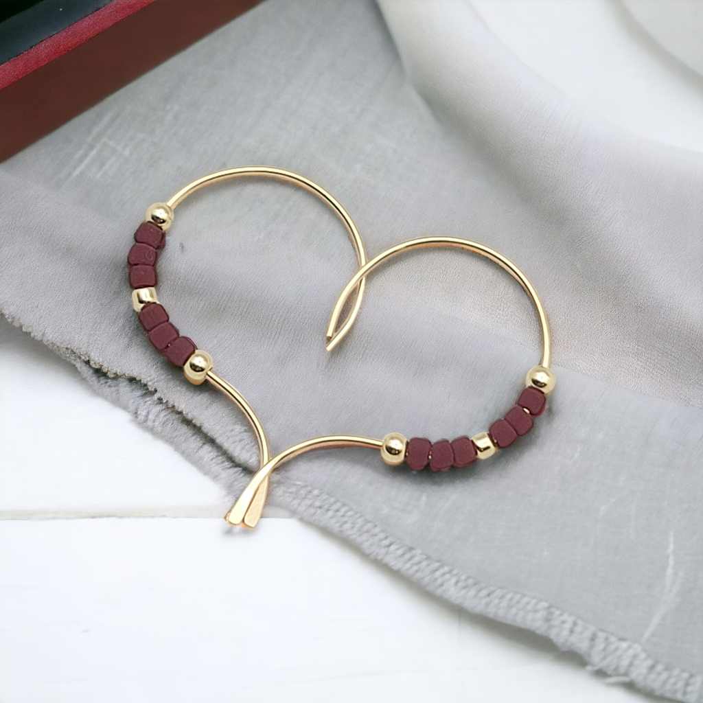 Open Heart - Gold & Maroon Earrings Bijou by SAM