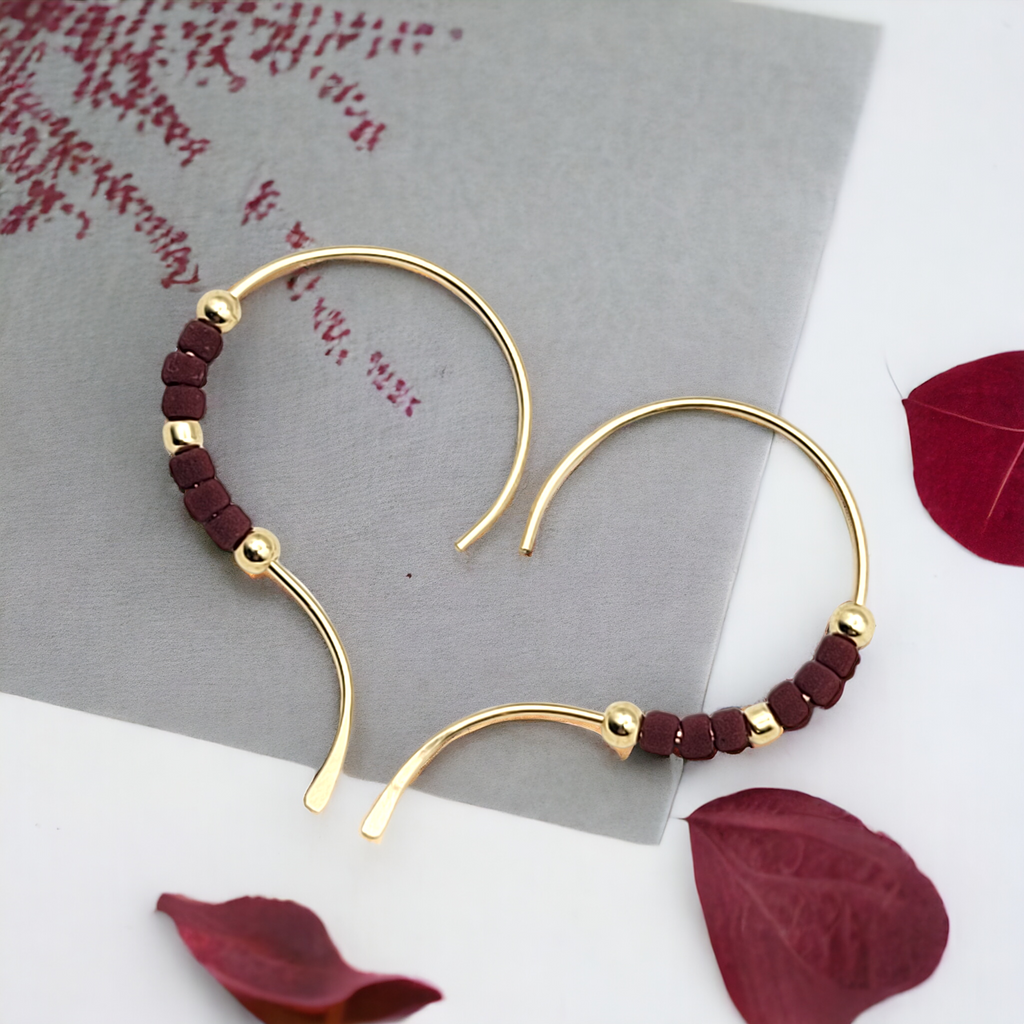 Open Heart - Gold & Maroon Earrings Bijou by SAM