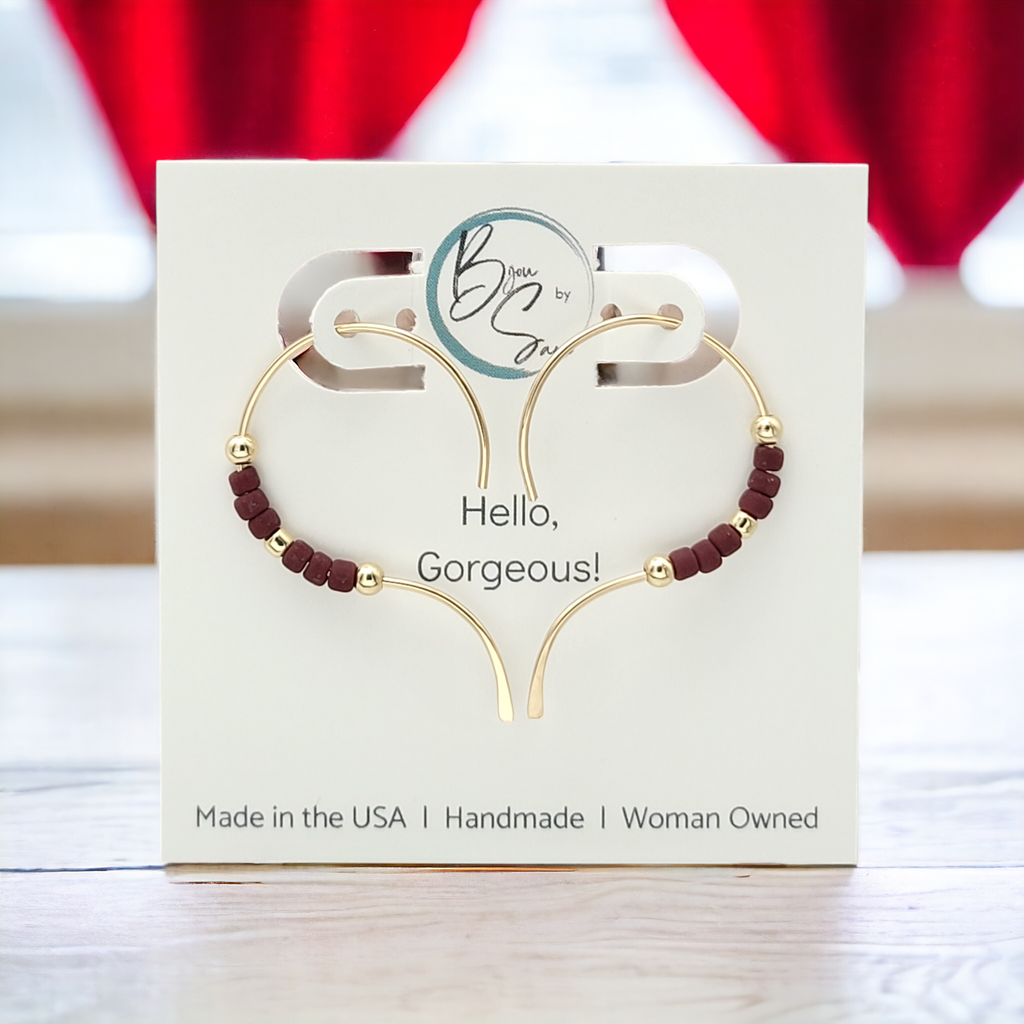 Open Heart - Gold & Maroon Earrings Bijou by SAM