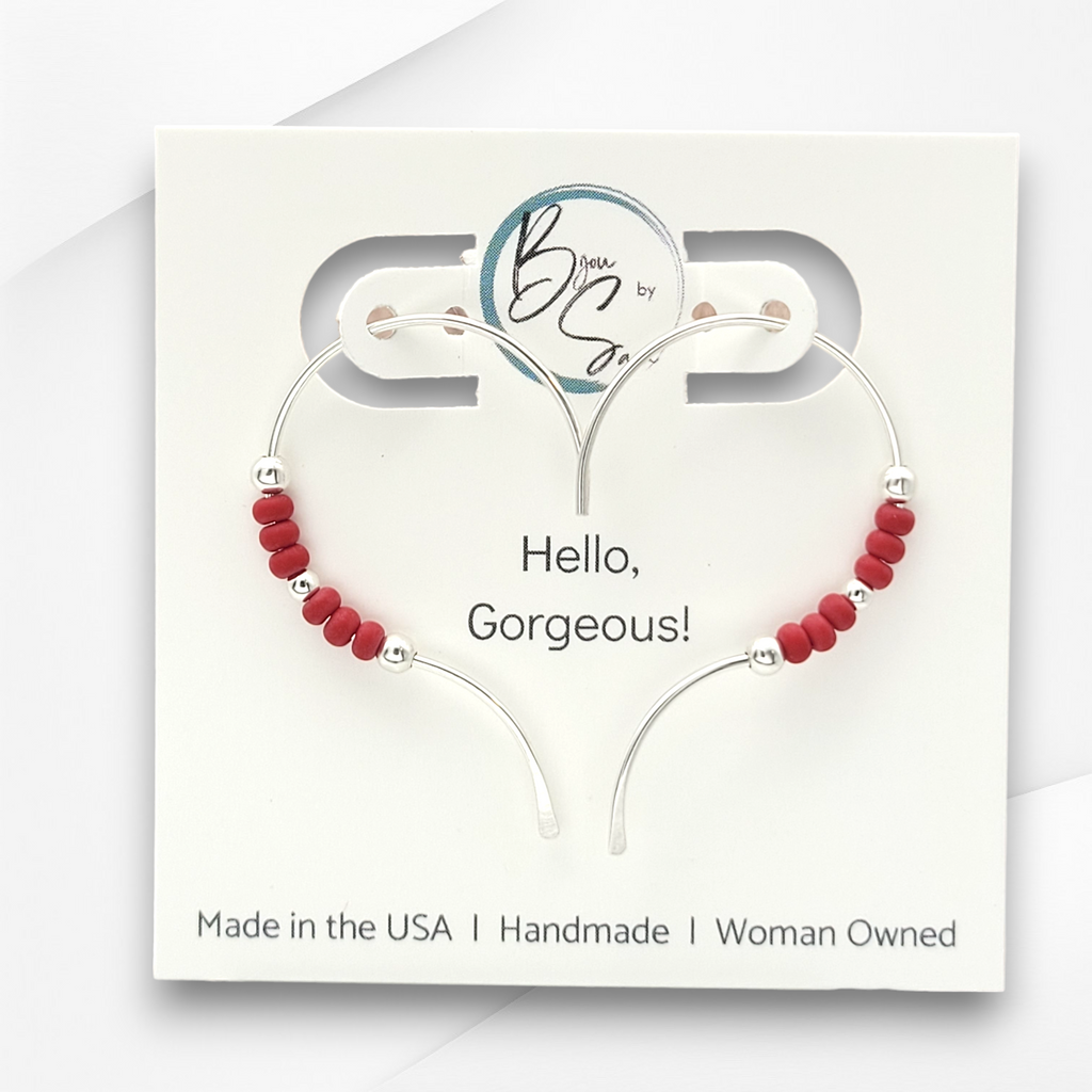 Open Heart - Silver & Red Earrings Bijou by SAM