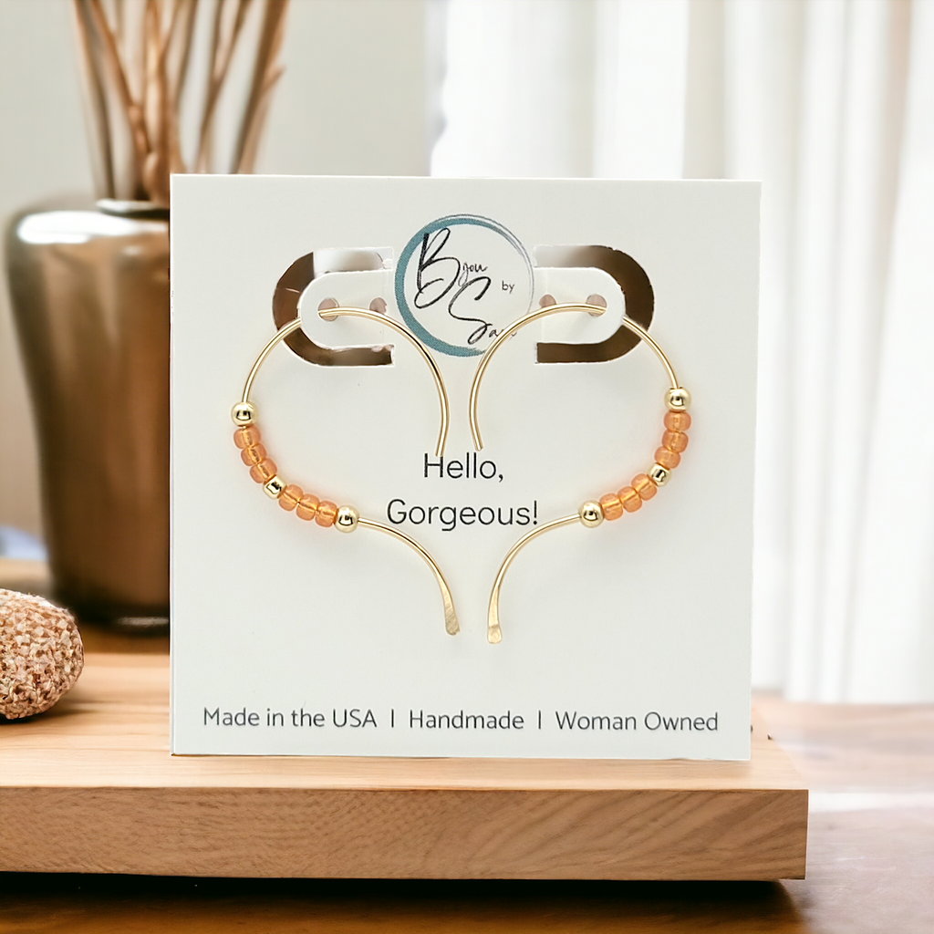 Open Heart - Gold & Orange Earrings Bijou by SAM