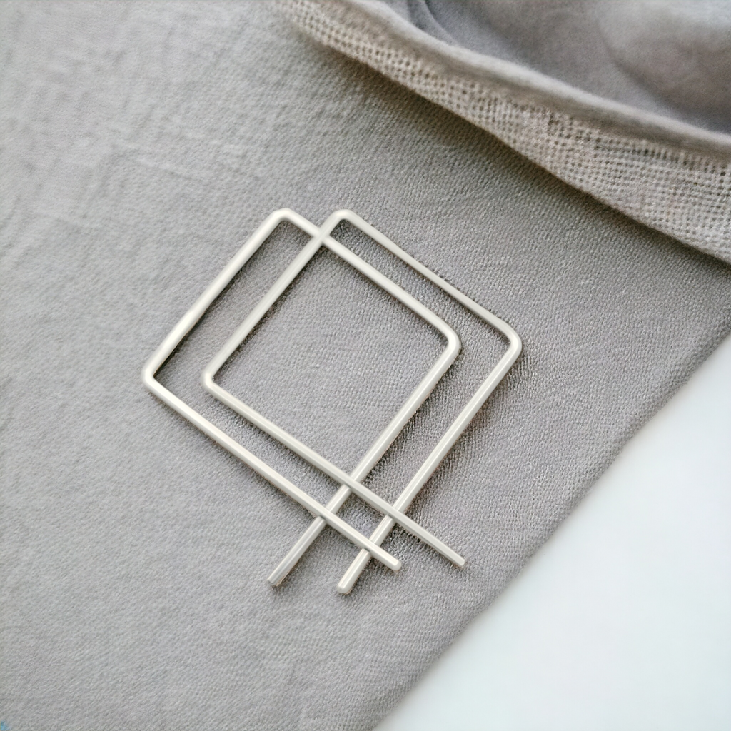 True - Silver Square Threader Hoops Earrings Bijou by SAM