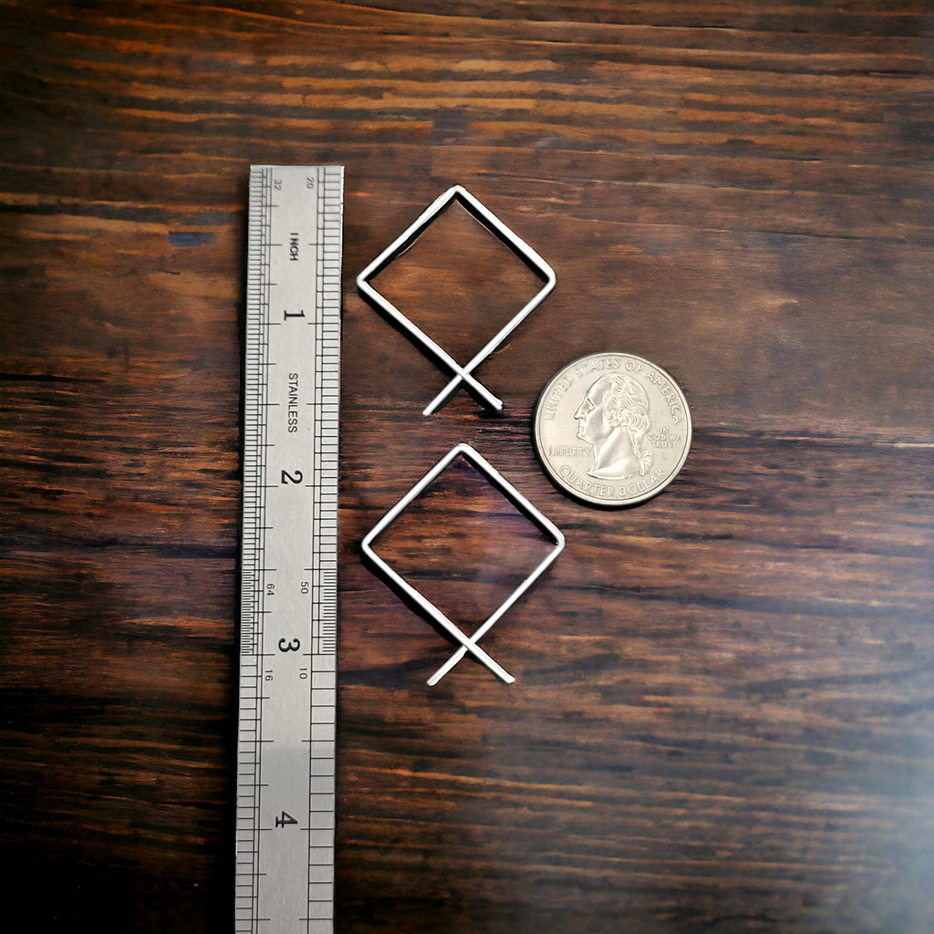 True - Silver Square Threader Hoops Earrings Bijou by SAM