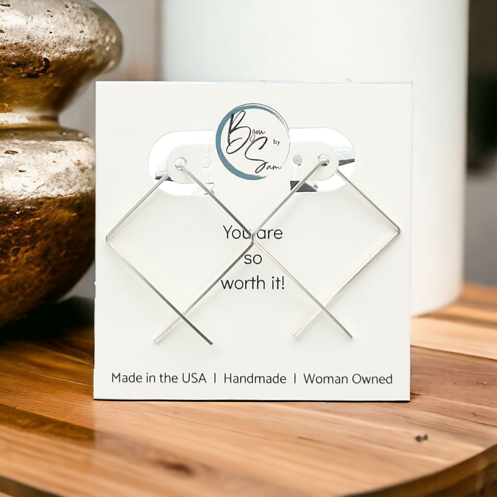 True - Silver Square Threader Hoops Earrings Bijou by SAM