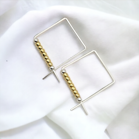 True - Square Silver & Gold Earrings Bijou by SAM   