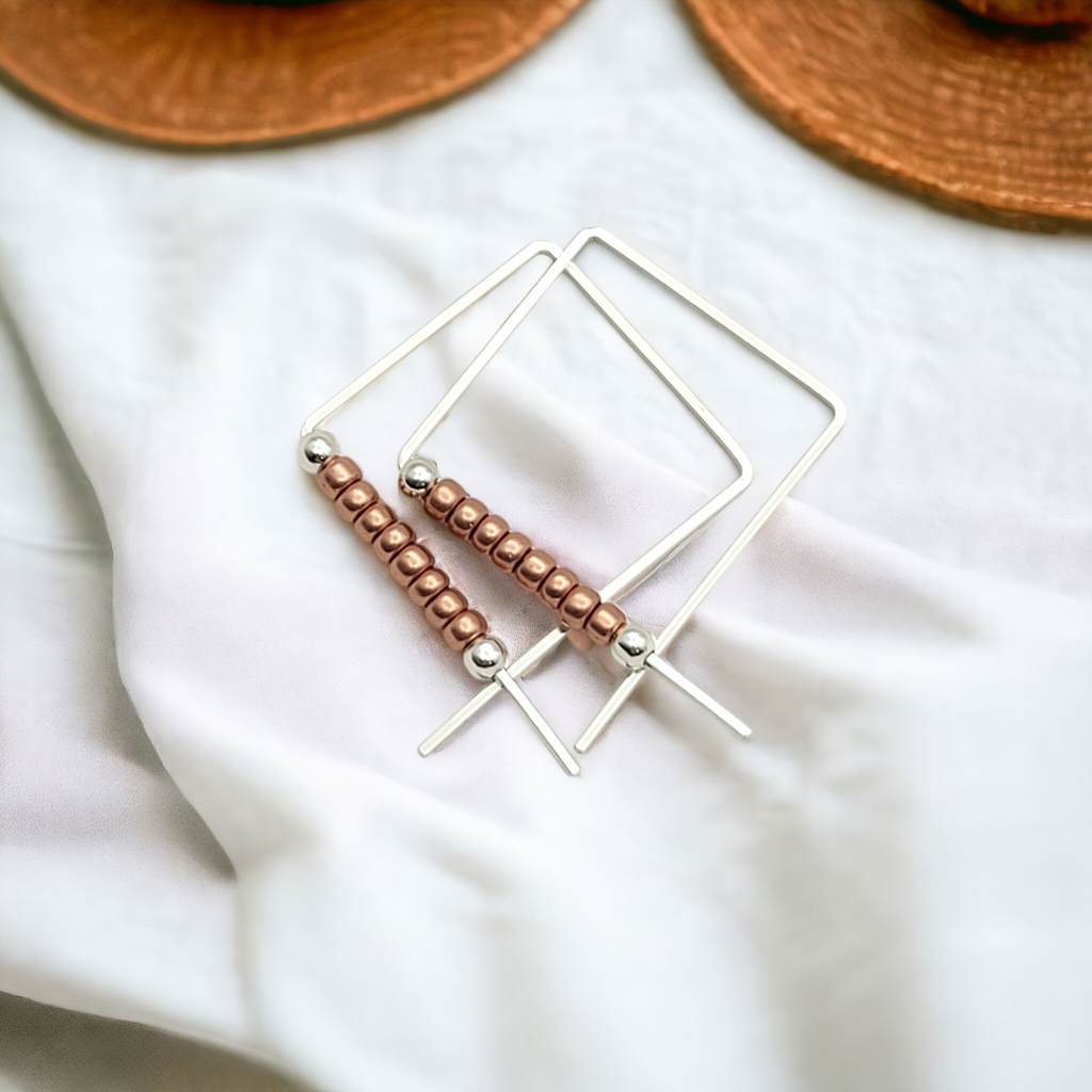 True - Square Silver & Copper Earrings Bijou by SAM
