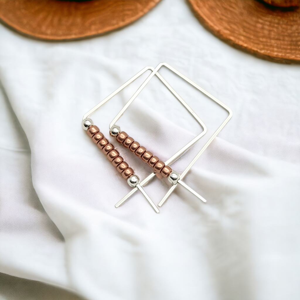 True - Square Silver & Copper Earrings Bijou by SAM   