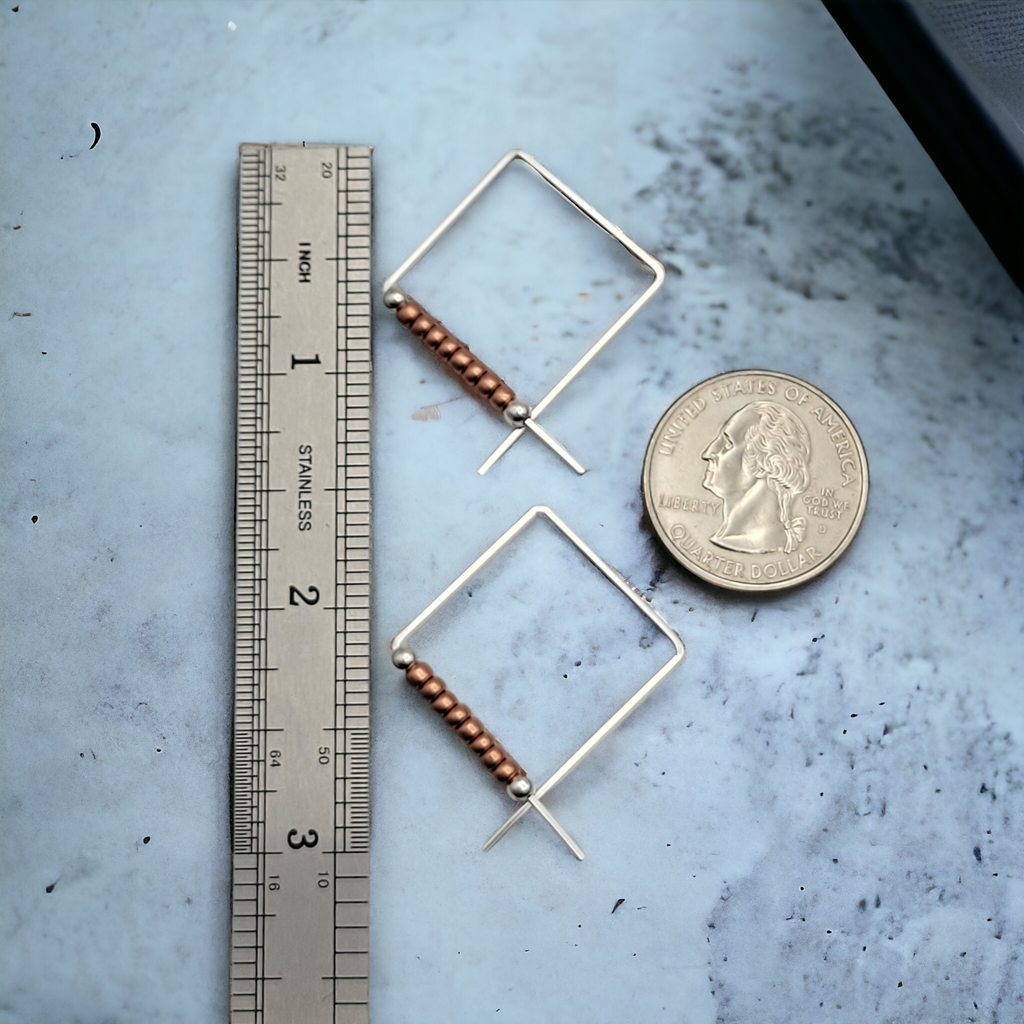 True - Square Silver & Copper Earrings Bijou by SAM