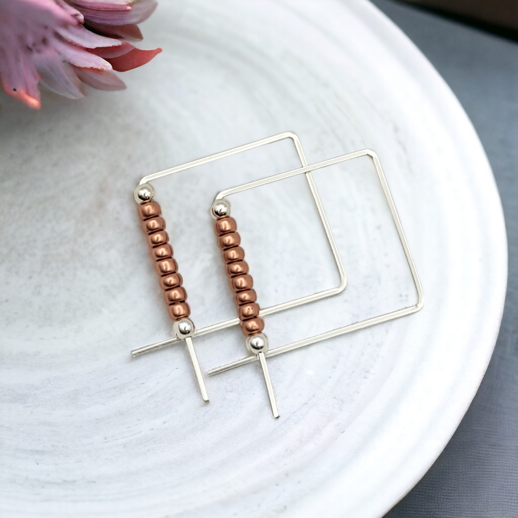 True - Square Silver & Copper Earrings Bijou by SAM   