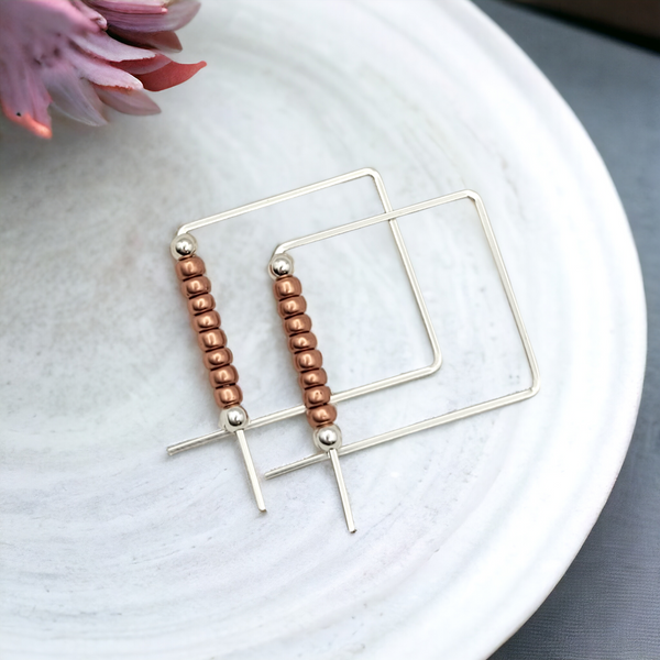 True - Square Silver & Copper Earrings Bijou by SAM