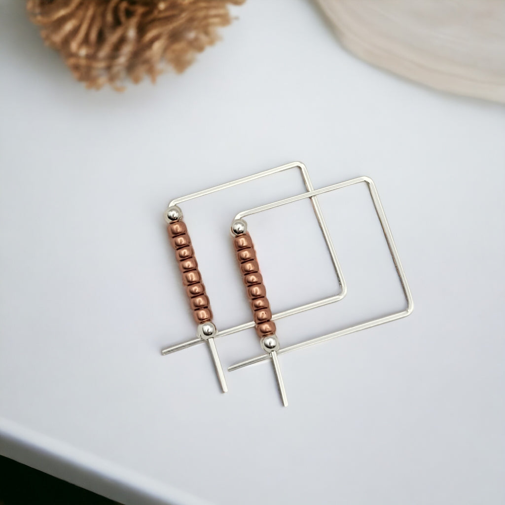 True - Square Silver & Copper Earrings Bijou by SAM