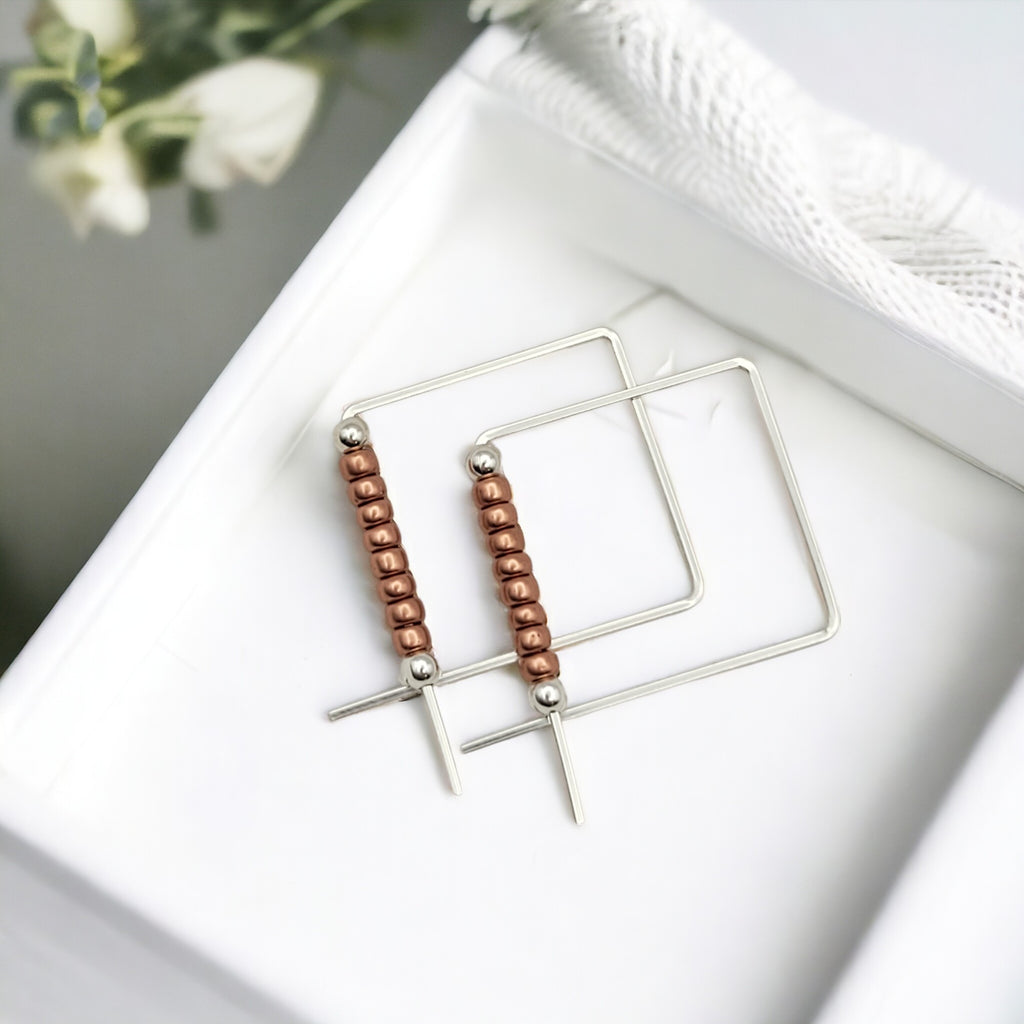 True - Square Silver & Copper Earrings Bijou by SAM