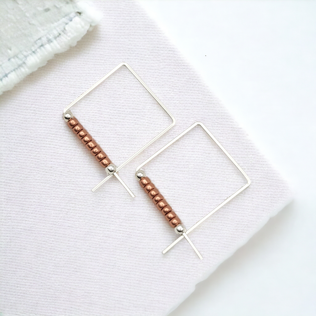 True - Square Silver & Copper Earrings Bijou by SAM