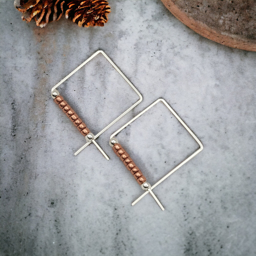 True - Square Silver & Copper Earrings Bijou by SAM   