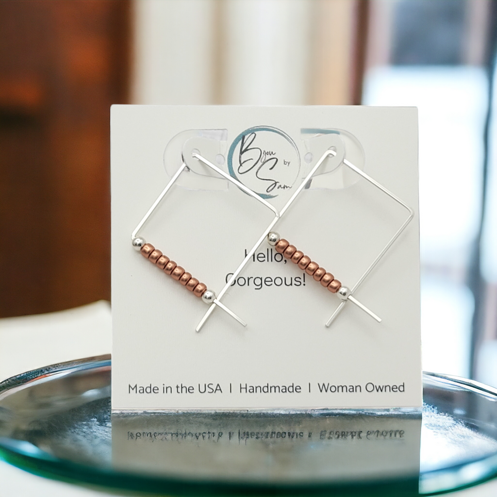 True - Square Silver & Copper Earrings Bijou by SAM