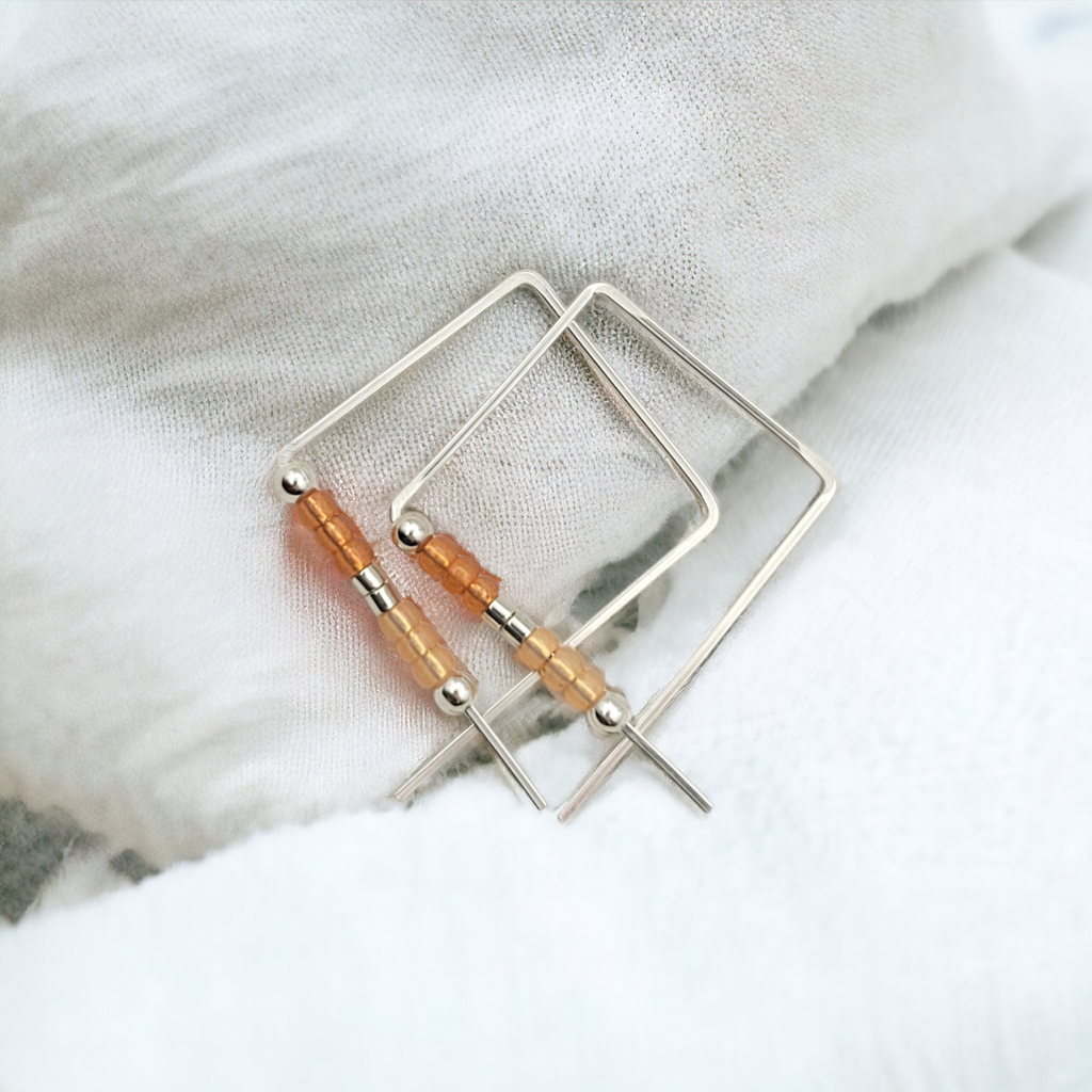 True - Square Silver & Orange Earrings Bijou by SAM