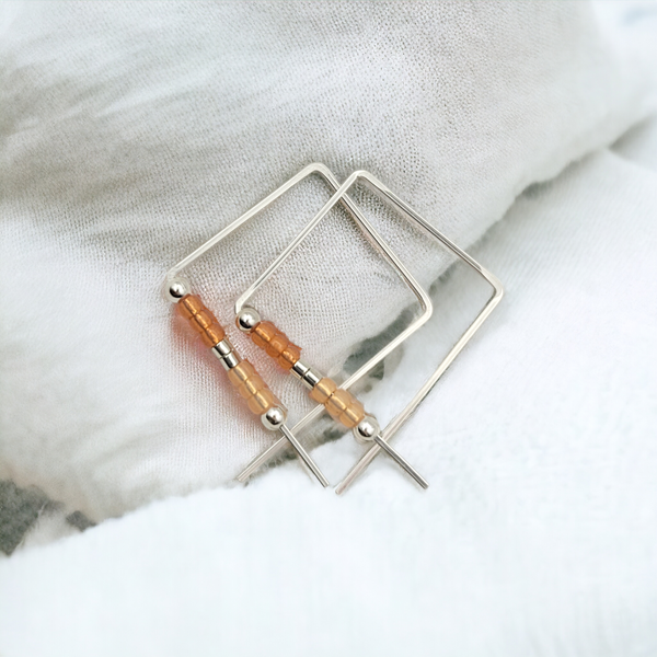 True - Square Silver & Orange Earrings Bijou by SAM