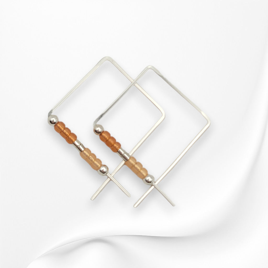 True - Square Silver & Orange Earrings Bijou by SAM