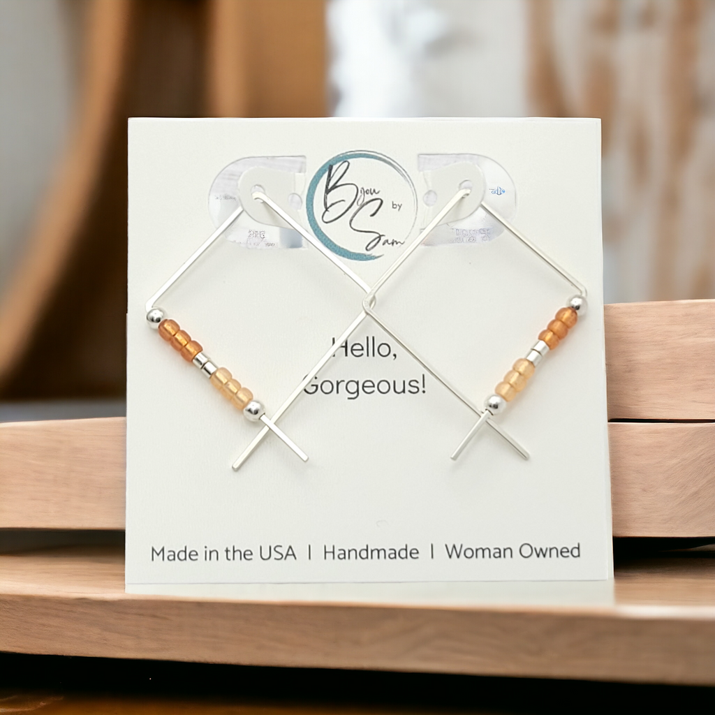 True - Square Silver & Orange Earrings Bijou by SAM