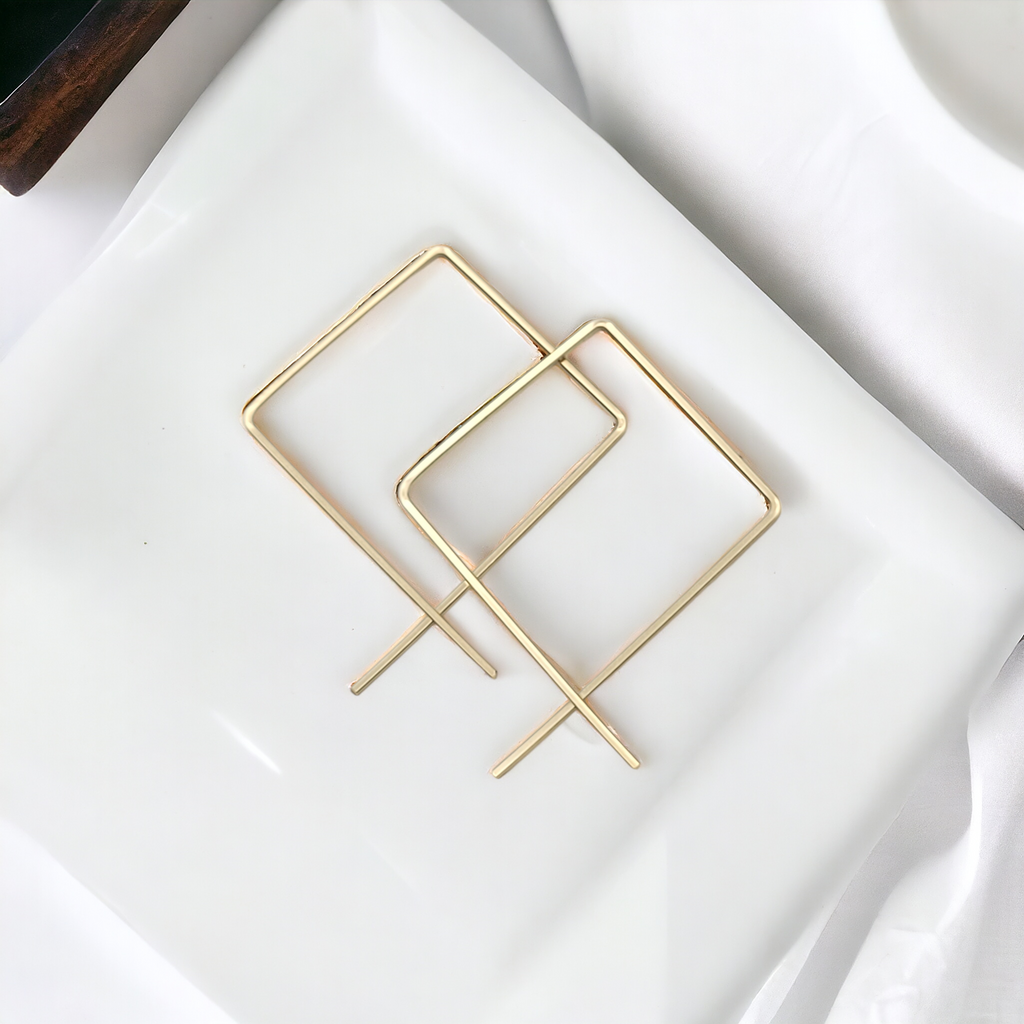 True - Square Gold Threader Hoops Earrings Bijou by SAM