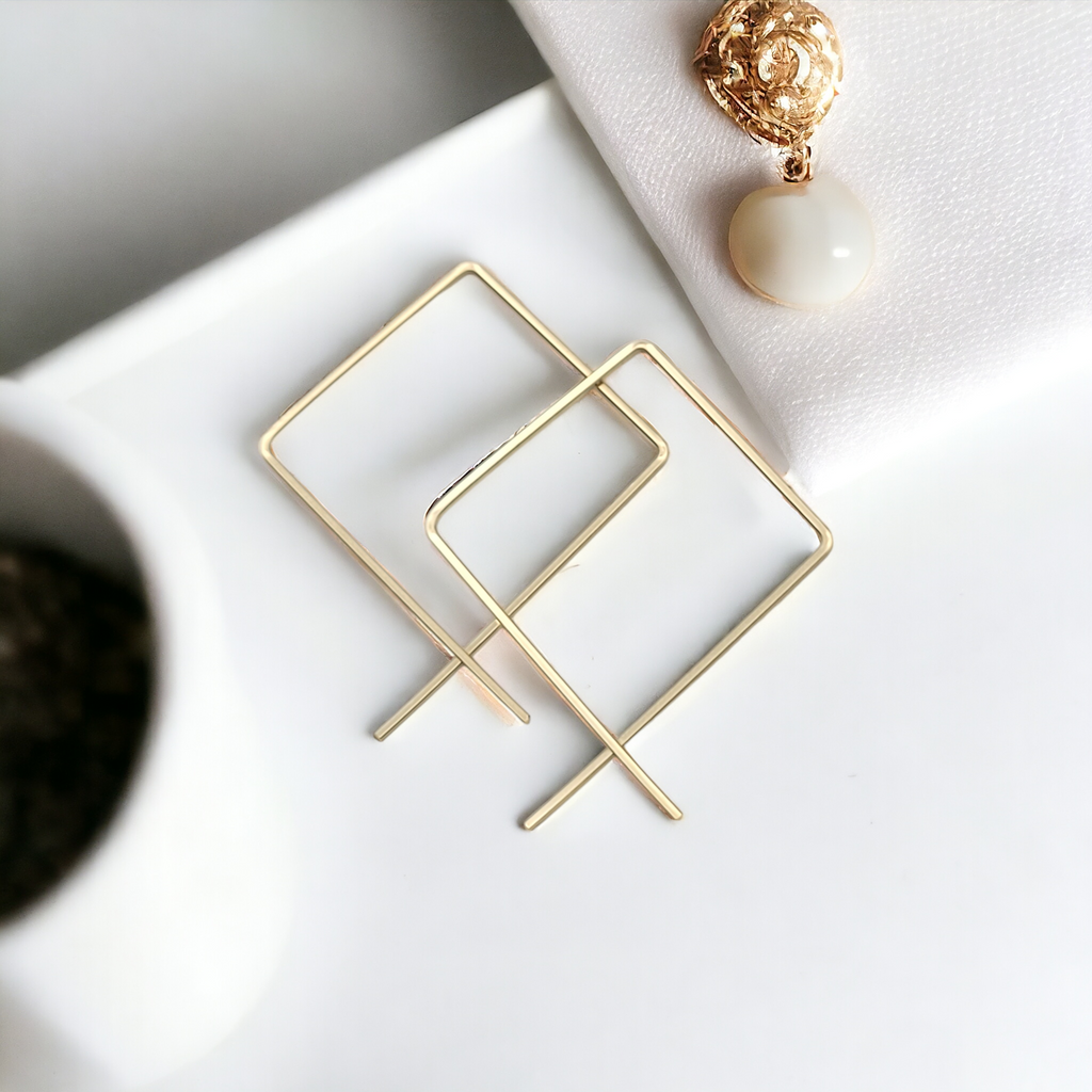 True - Square Gold Threader Hoops Earrings Bijou by SAM