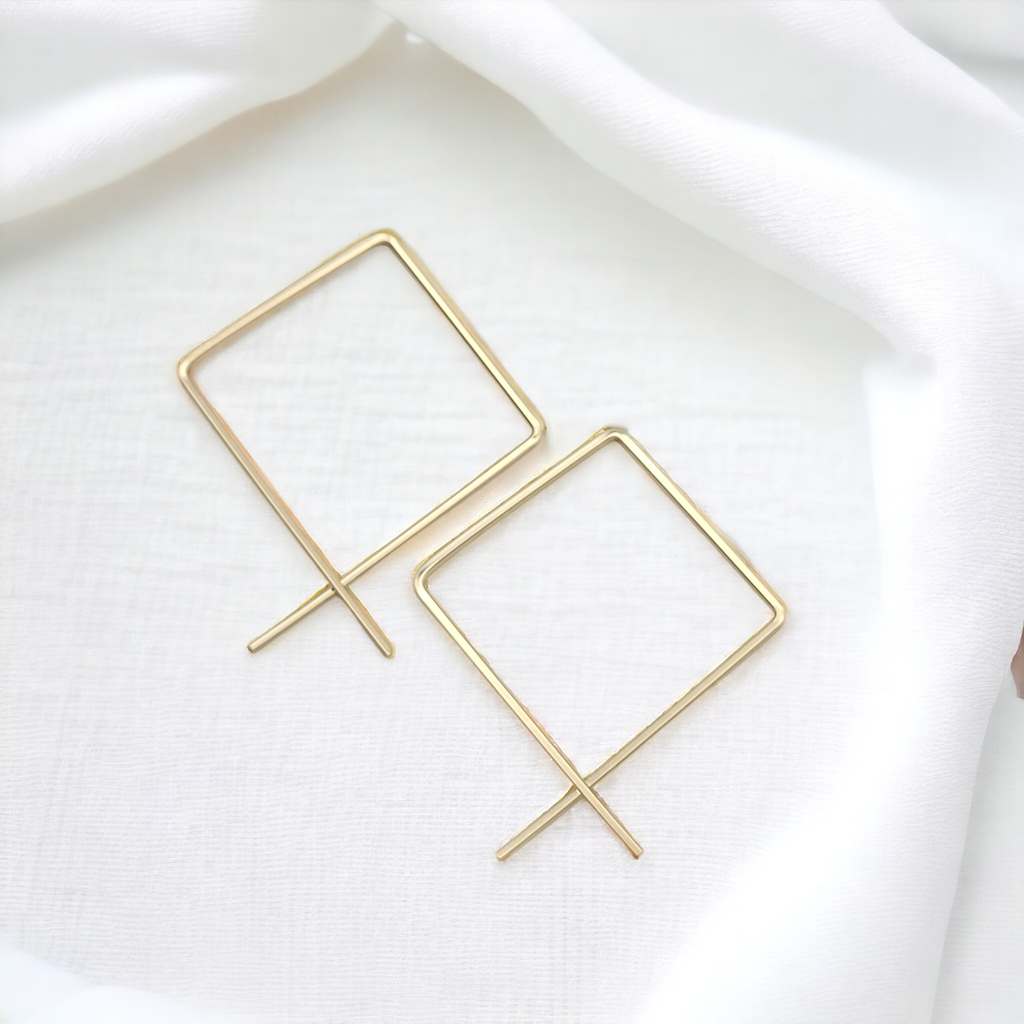 True - Square Gold Threader Hoops Earrings Bijou by SAM