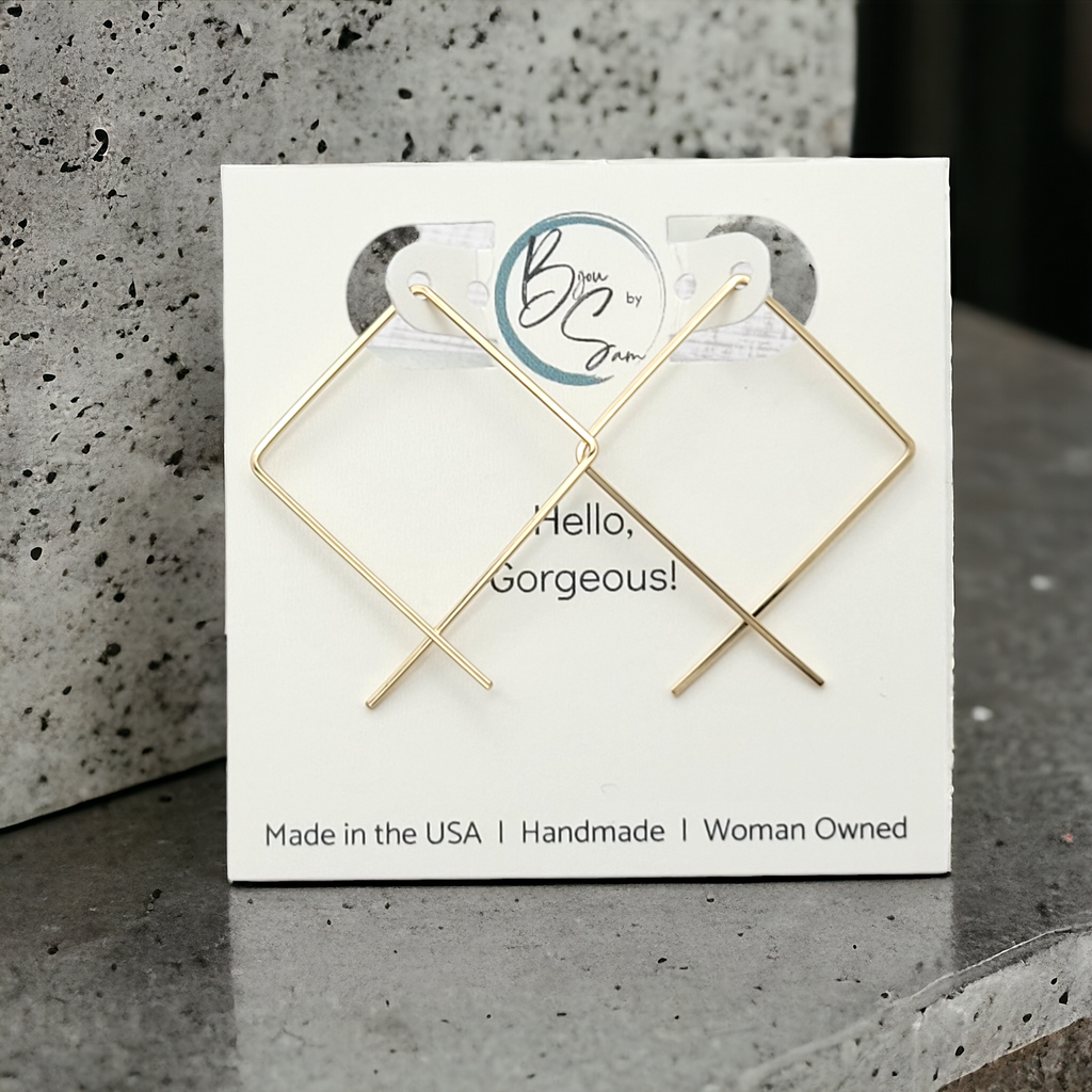 True - Square Gold Threader Hoops Earrings Bijou by SAM