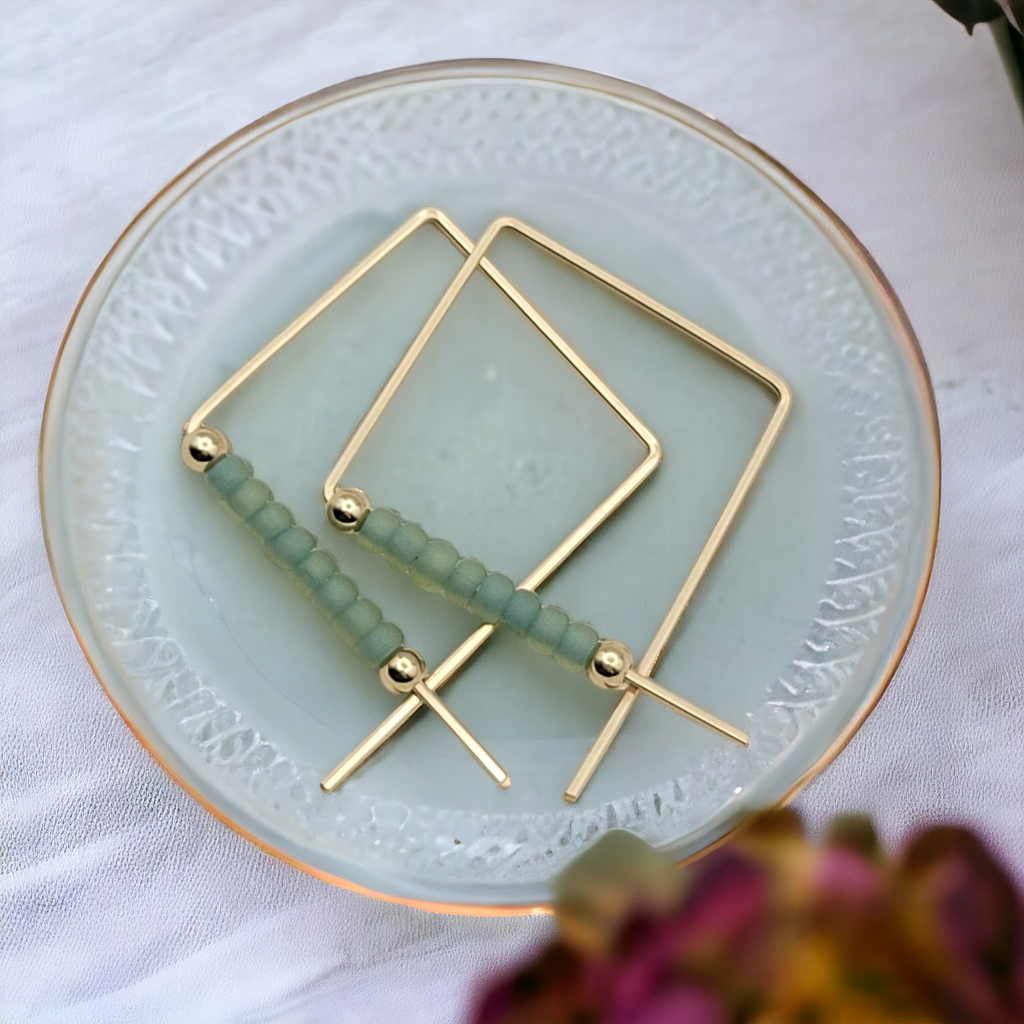True - Square Gold & Sea Glass Earrings Bijou by SAM