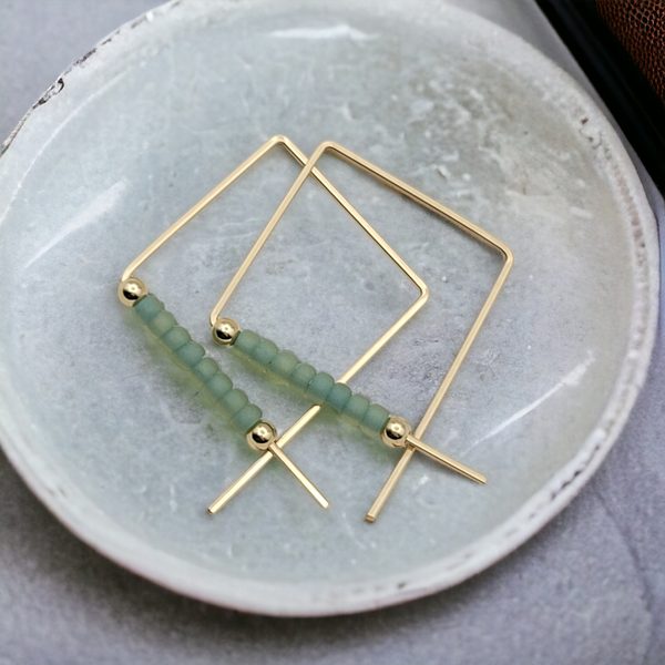 True - Square Gold & Sea Glass Earrings Bijou by SAM