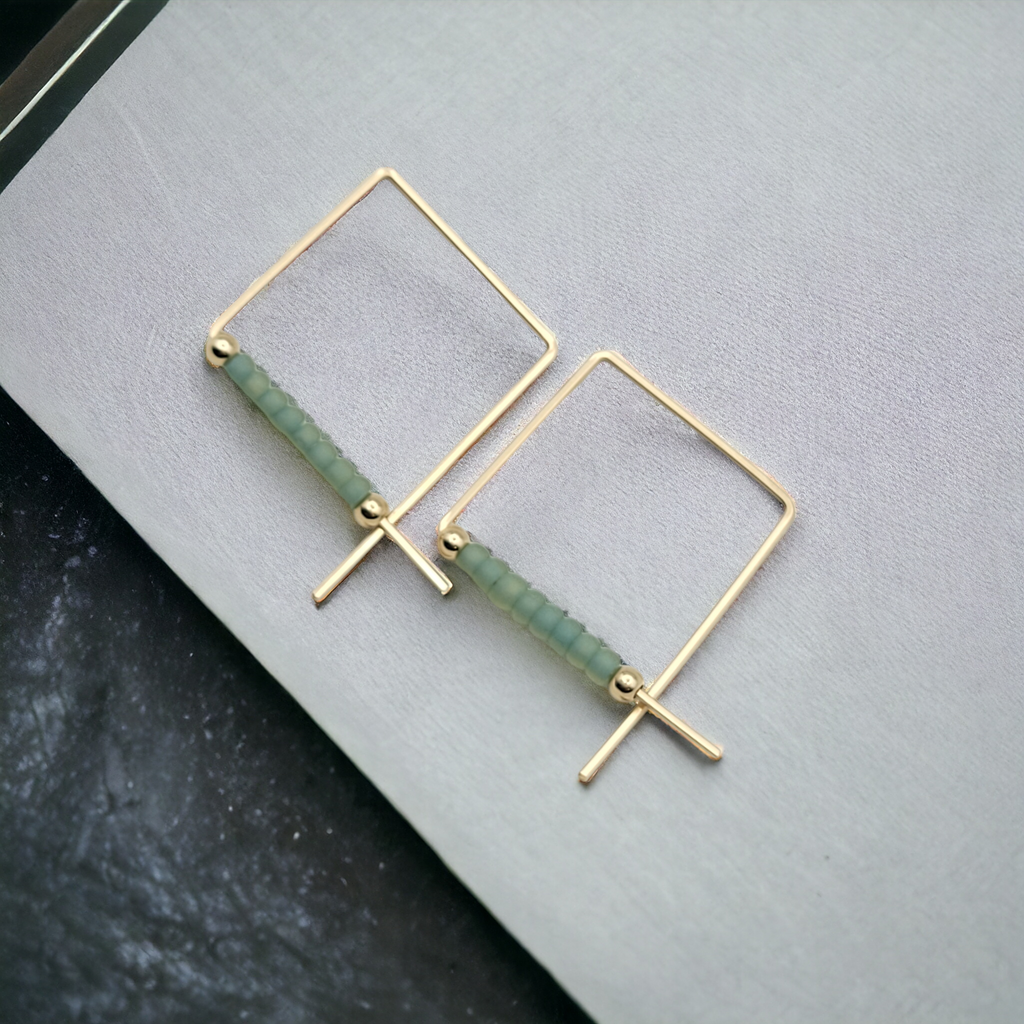 True - Square Gold & Sea Glass Earrings Bijou by SAM