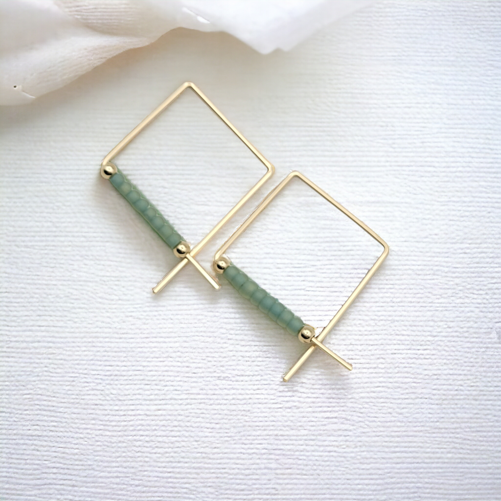 True - Square Gold & Sea Glass Earrings Bijou by SAM