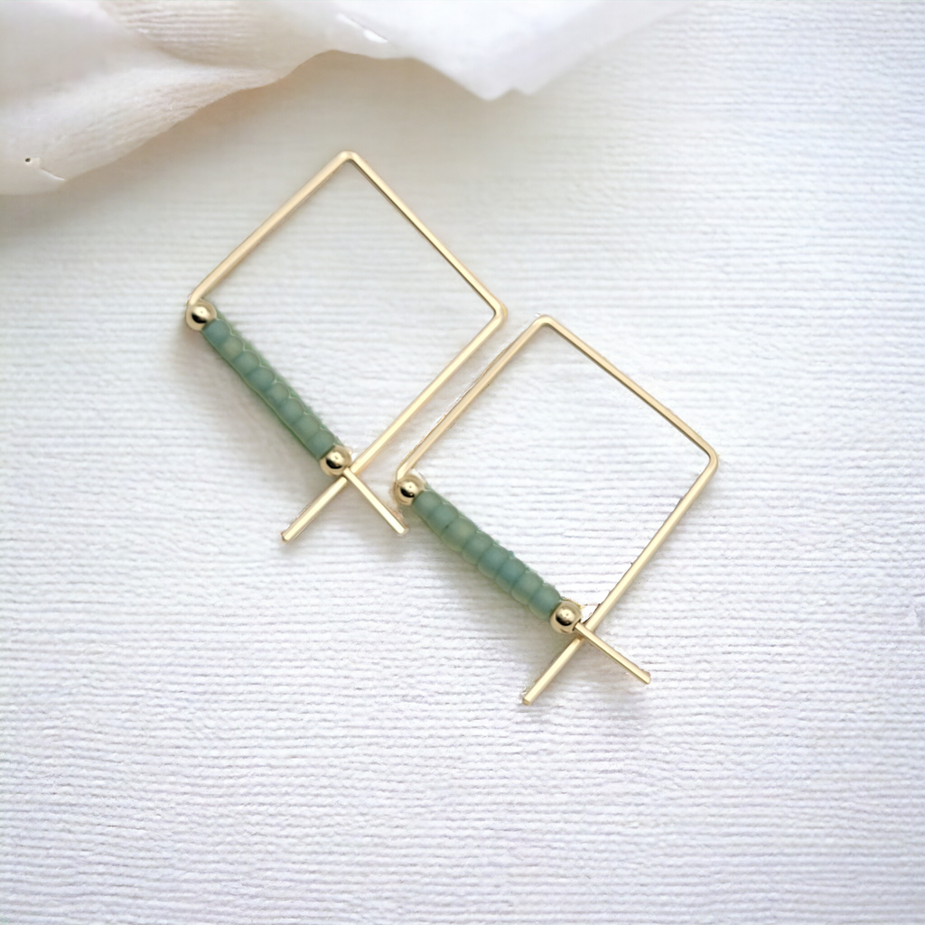 True - Square Gold & Sea Glass Earrings Bijou by SAM   