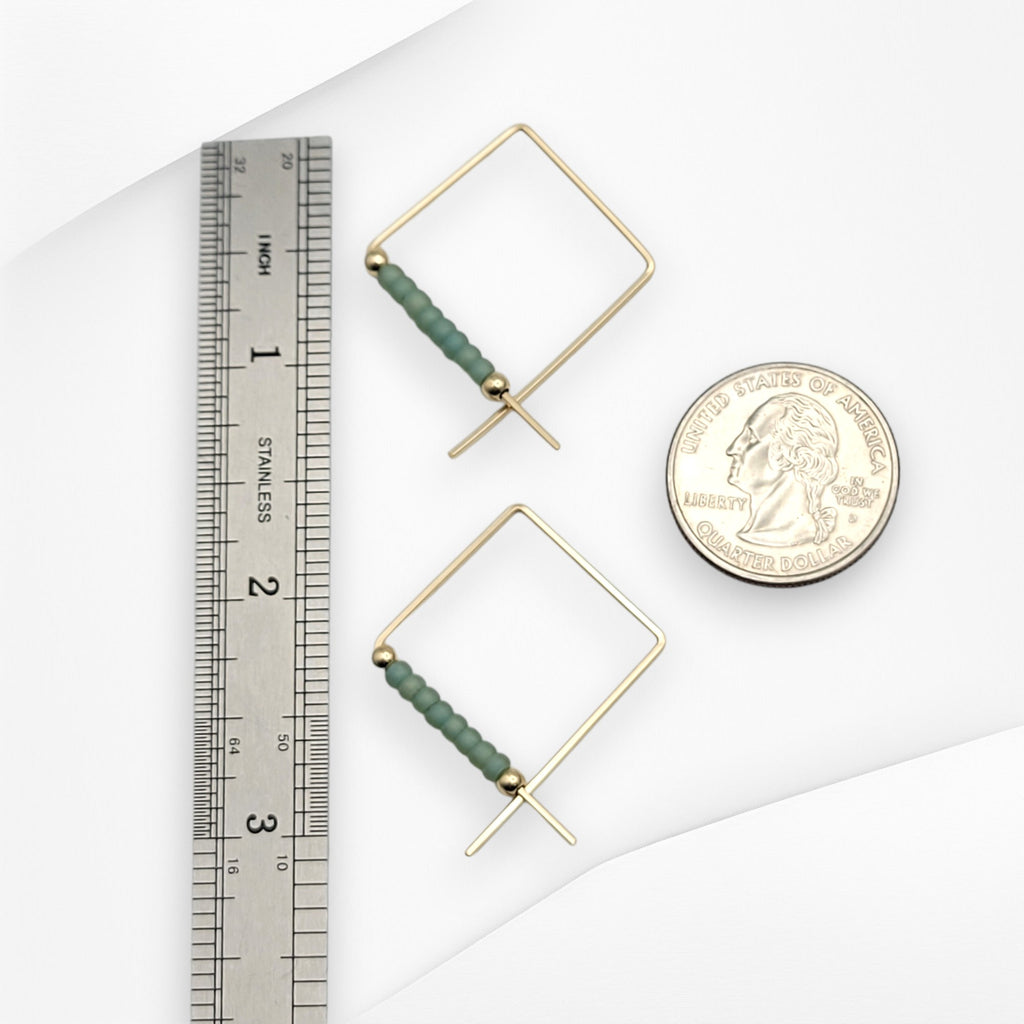 True - Square Gold & Sea Glass Earrings Bijou by SAM