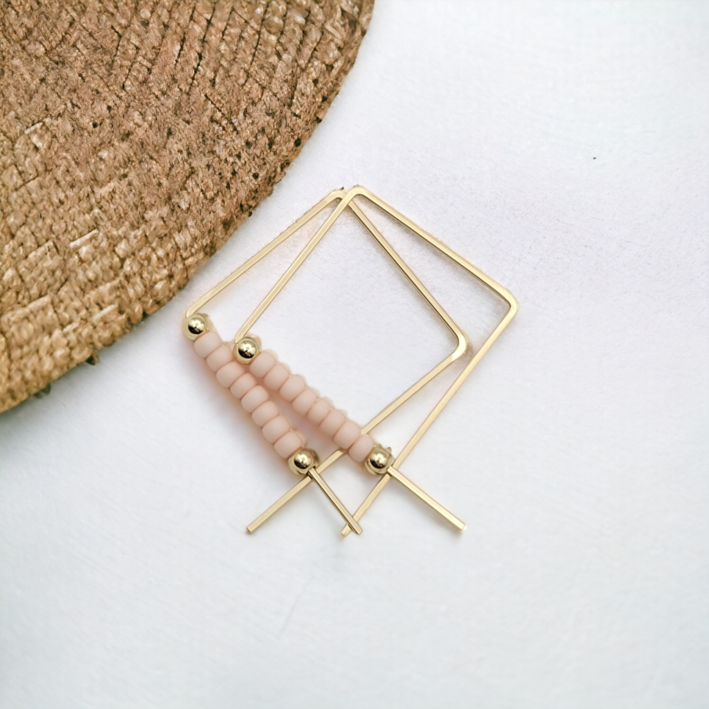 True - Square Gold with Pale Pink Earrings Bijou by SAM