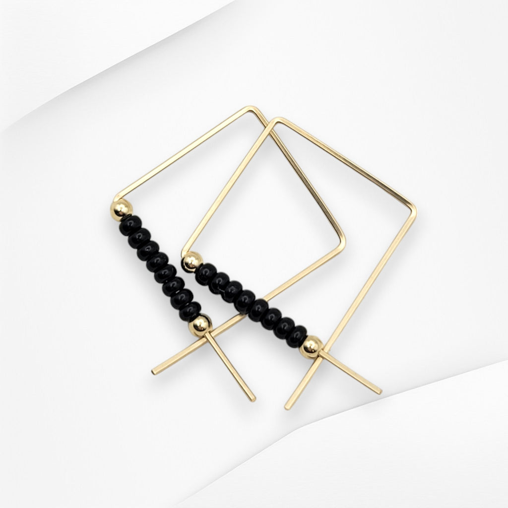True - Square Gold & Black Earrings Bijou by SAM
