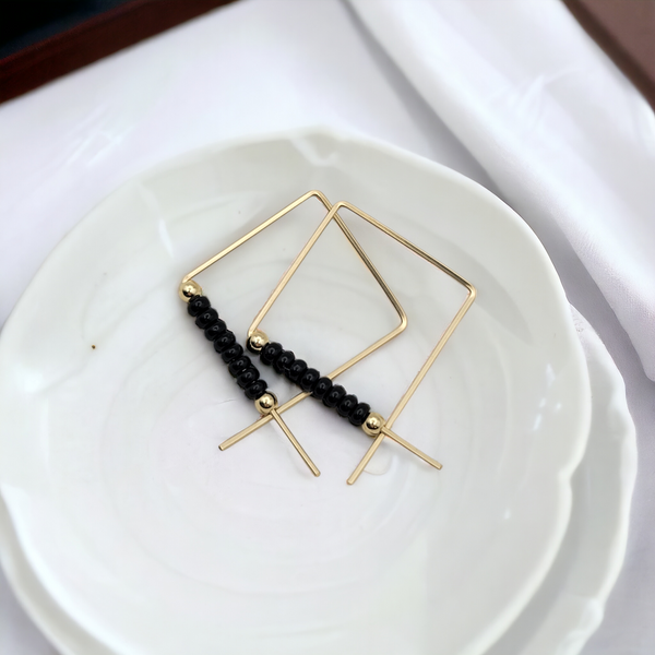 True - Square Gold & Black Earrings Bijou by SAM